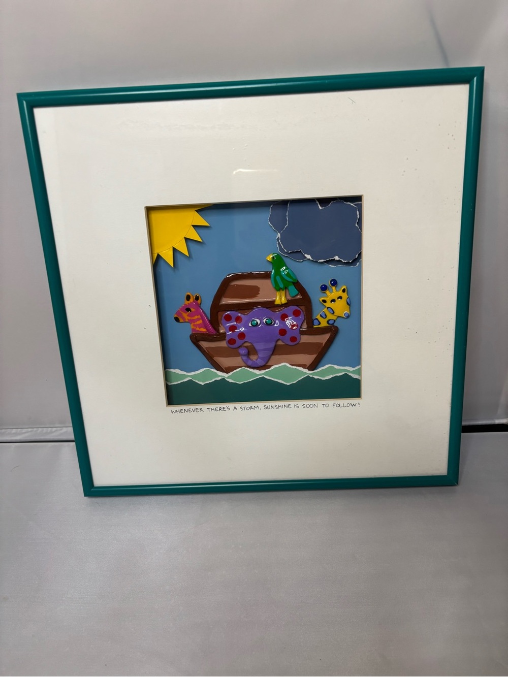 Teal Framed Noah’s Ark three dimensional framed art by Bright Star